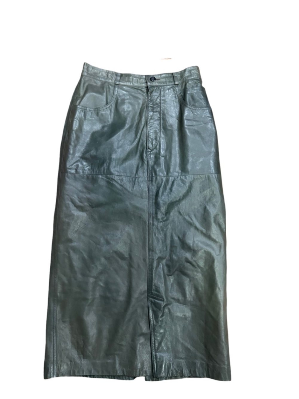 Vintage Nancy Heller Charcoal Gray Leather Maxi Column Skirt Size 1